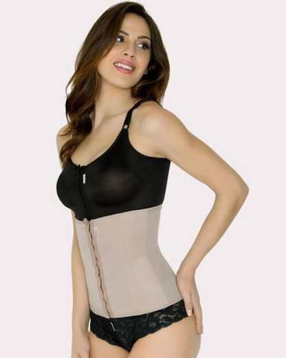 Macom Medical waist sculptor compression garment with front fastening hook and eyes and side boning