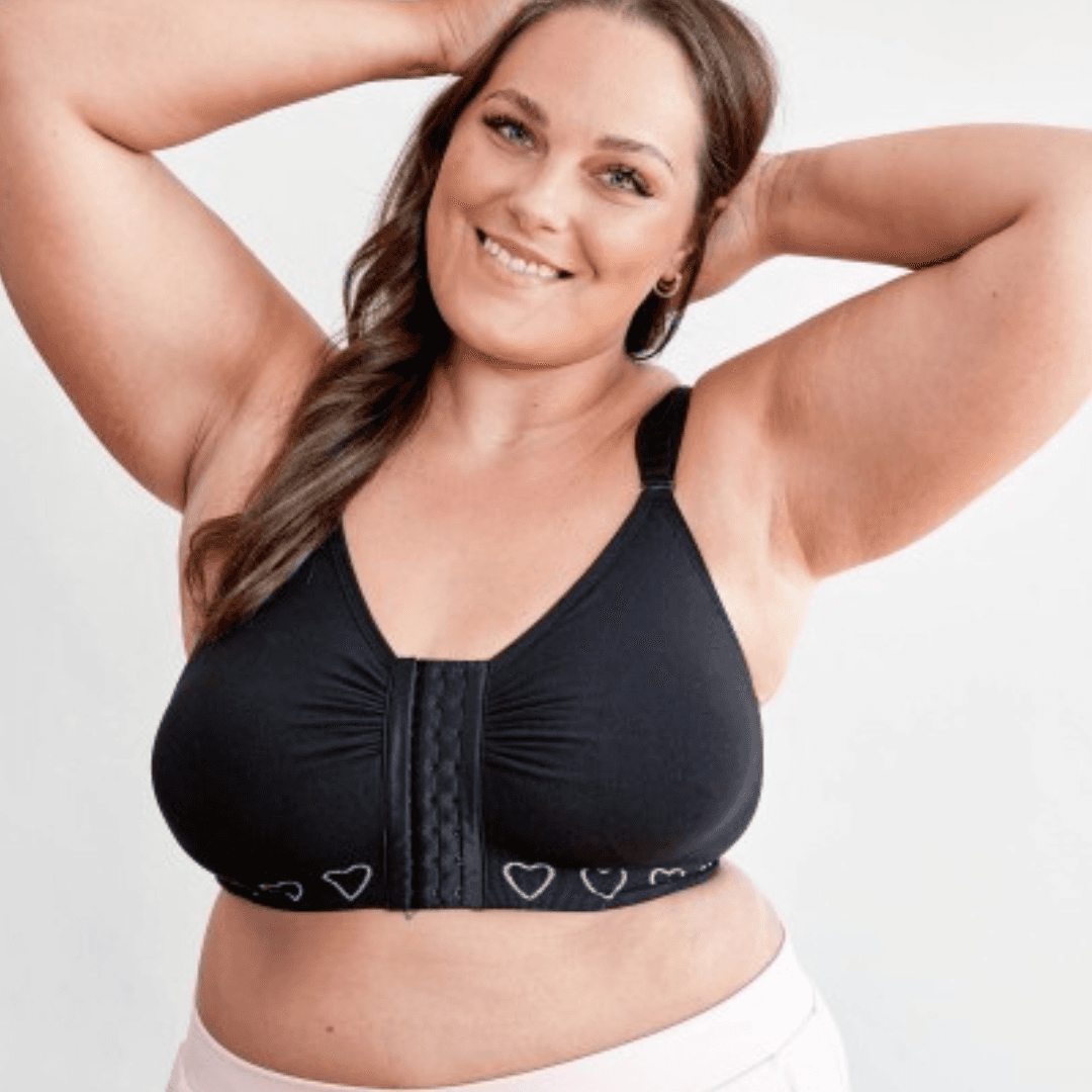 Cancer Research UK Post-Surgery Comfort Bra - Soft bamboo fabric bra designed for breast cancer patients. Offers comfort and support after mastectomy or breast cancer surgery. Available in white, black, and blush. Sizes range from Small to XXL. 100% net profits fund breast cancer research.