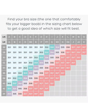 image of size guide for evenly bra balancer, a solution designed for breast asymmetry