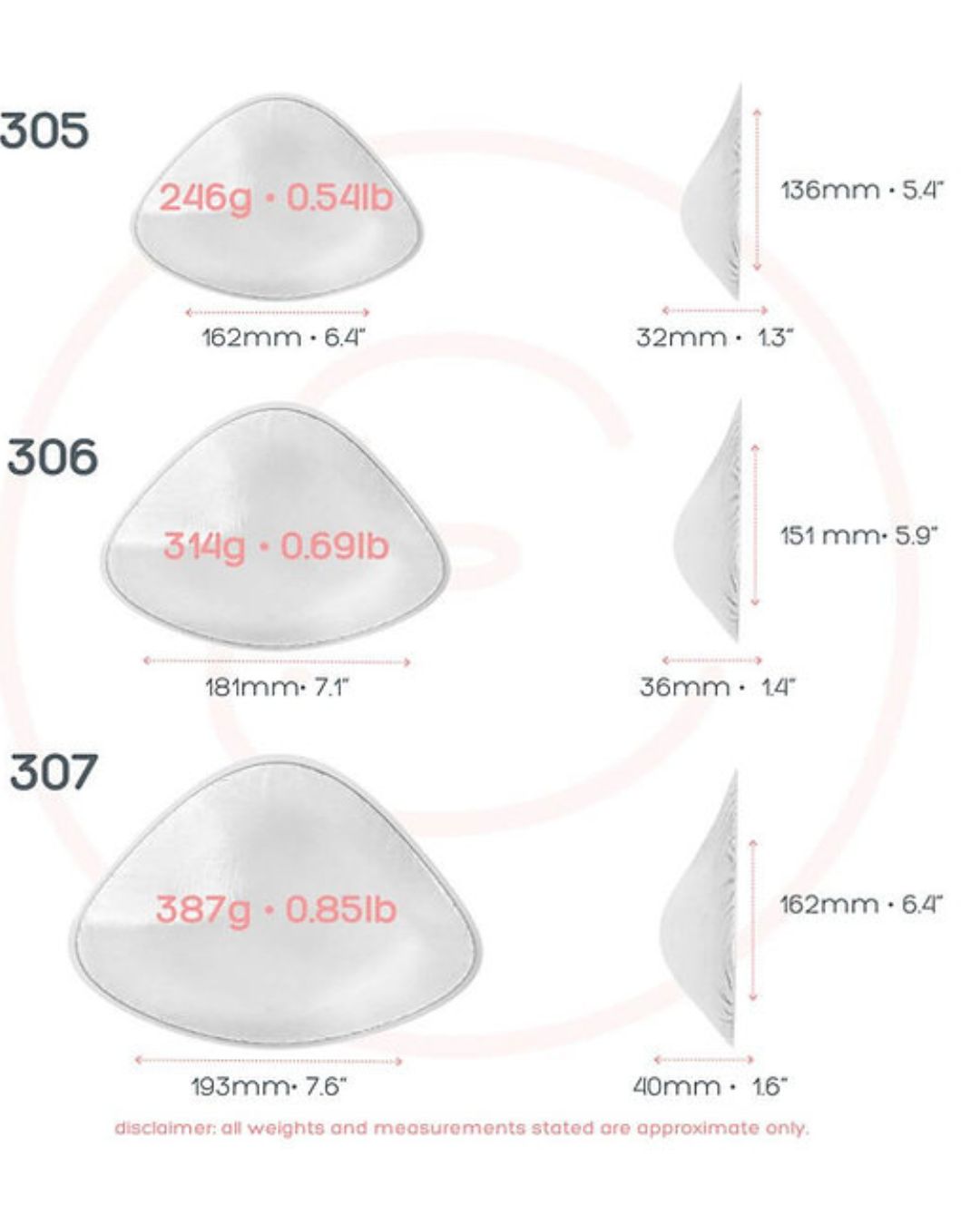 image showing the dimensions of the bra balancer 2-3 cup size
