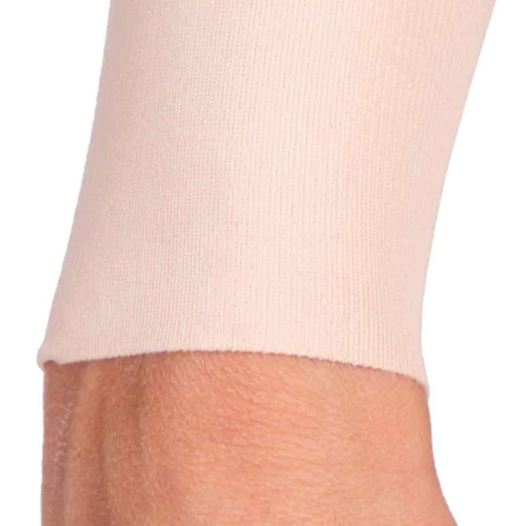 Lipoelastic arm compression vest close up of sleeve to show the rib material