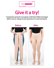 image showing the lipoelastic compression leggings and showing that it is important to try on the compression garments as off they look small