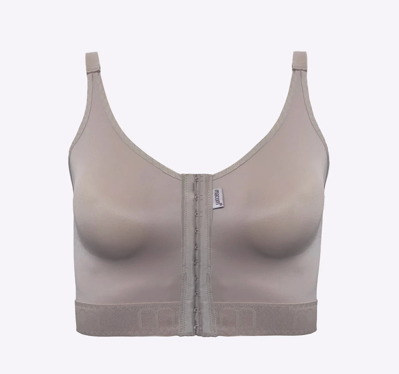 macom ultimate bra in clay, long line compression bra suitable for immedately post op. front fastening bra. Medical grade compression