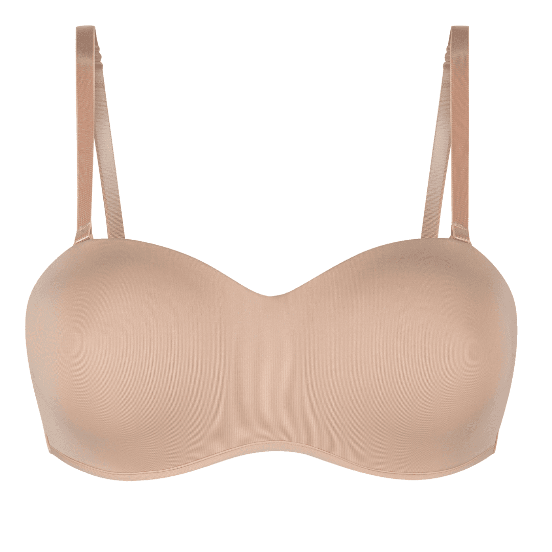 The Amoena Barbara is a strapless post-surgery bra with bi-lateral pockets for breast forms or prostheses. It offers versatile styling with multi-way straps and molded padded cups for a smooth silhouette and underwire support.