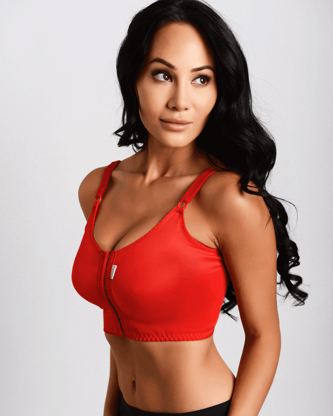 Macom Signature bra in red suitable for most breast surgeries including augmentation