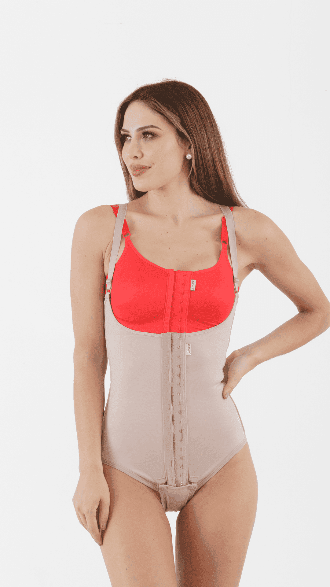 Image of lady wearing the Macom High Back Girdle post surgery compression garment