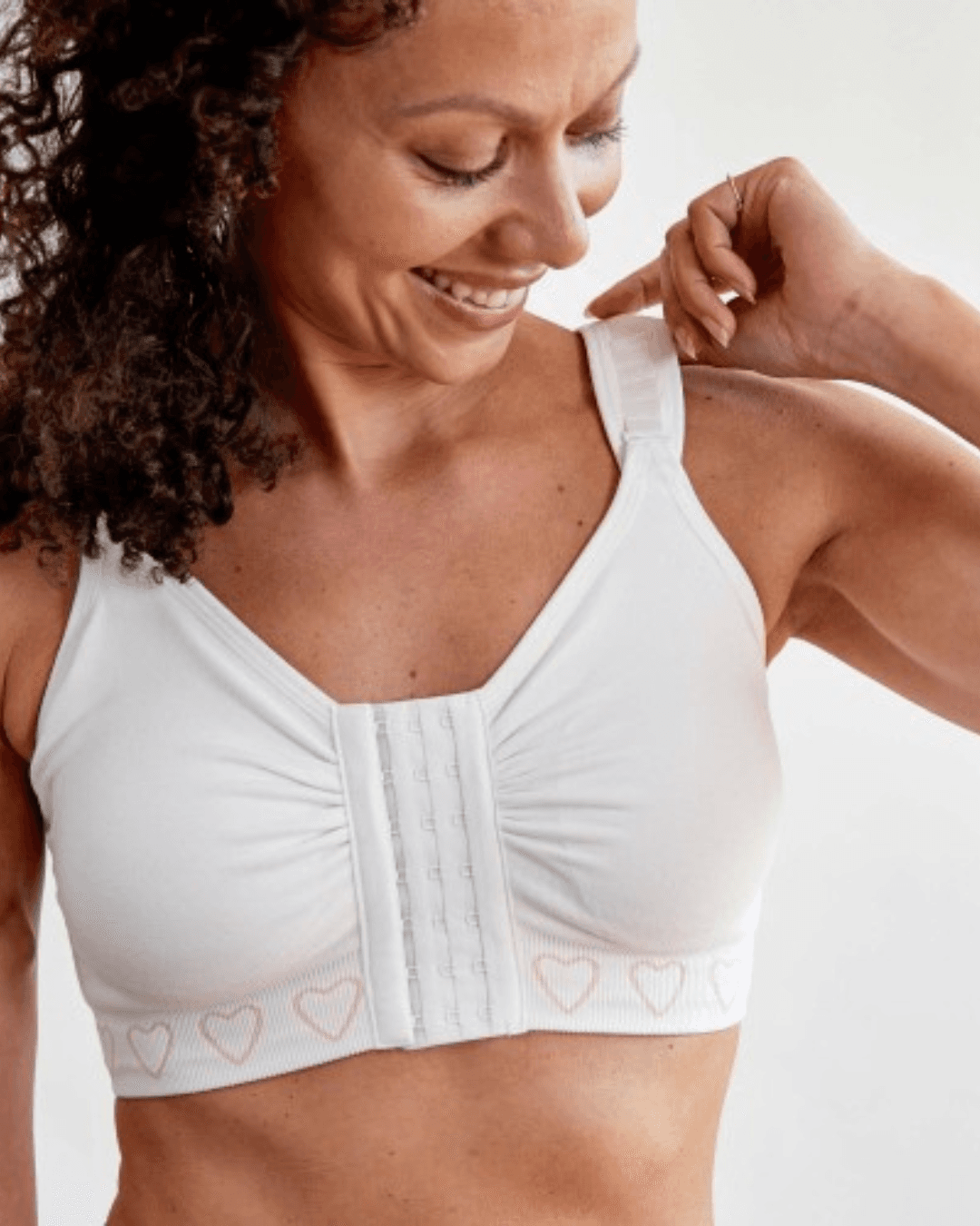 Cancer Research UK Post-Surgery Comfort Bra - Soft bamboo fabric bra designed for breast cancer patients. Offers comfort and support after mastectomy or breast cancer surgery. Available in white, black, and blush. Sizes range from Small to XXL. 100% net profits fund breast cancer research.