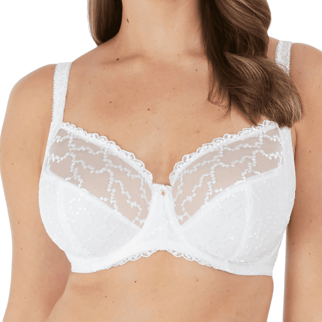 image of Fantasie Ana underwired bra in white with embroidered lace and side support.