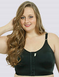 IMAGE of macom bra, the Macom plus size signature bra, a front fastening post surgery compression bra. The macom bra features adjustable hook and eye fastening and adjustable straps. 