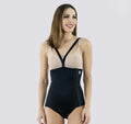 woman wearing the macom side fastening girdle suitable for post abdominal surgeries and liposuction 