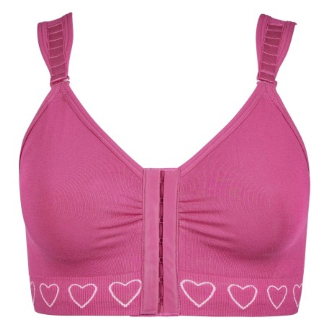 Cancer Research UK Post-Surgery Comfort Bra - Soft bamboo fabric bra designed for breast cancer patients. Offers comfort and support after mastectomy or breast cancer surgery. Available in white, black, and blush. Sizes range from Small to XXL. 100% net profits fund breast cancer research.