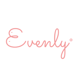 Pink 'Evenly' logo on a white background