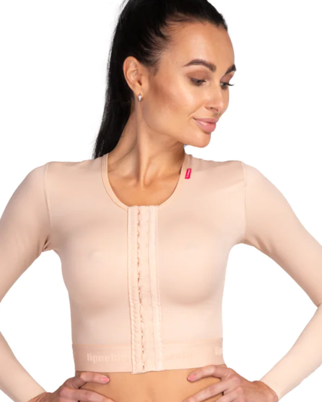 Detail shot of MT Smooth Variant front fastening – three rows of hook-and-eye closures