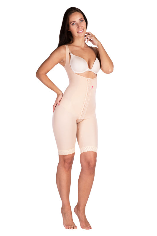 image of woman wearing the lipoelastic vf body variant, tummy tuck garment and suitable for liposuction 