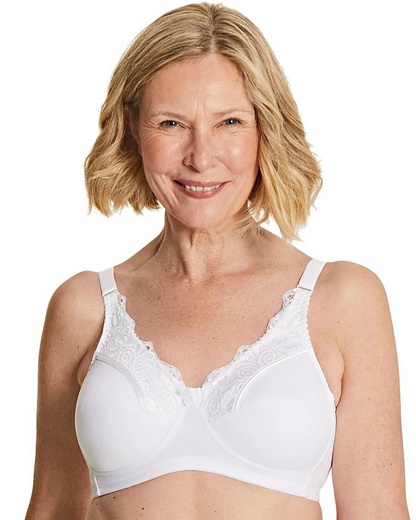 Royce Jasmine soft cup bra pocketed and non wired in white with lace detailing 
