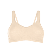 The Amoena Mona mastectomy Bra with pockets with seamless, non-wired cups. Made with Meryl Microfibre for superior comfort and support. The straps are lightly padded and designed to be wider across the shoulders, reducing tension on the neck and shoulders. This bra is suitable for post-surgery wear and comes in white, black, and champagne