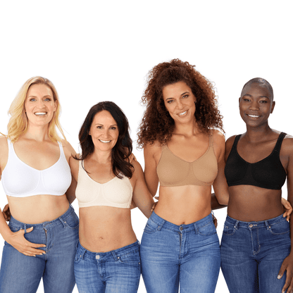 The Amoena Mona Bra is a popular choice with seamless, non-wired cups and bi-lateral pockets. Made with Meryl Microfibre for superior comfort and support. The straps are lightly padded and designed to be wider across the shoulders, reducing tension on the neck and shoulders. This bra is suitable for post-surgery wear and comes in white, black, and champagne