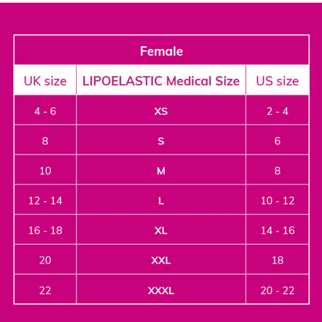 Discover the TF Comfort Garment, ideal for post-operative recovery after liposuction. Suitable for lower tummy, buttocks, pelvic area, hips, and thighs. Offers optimal compression and support. Double-lined fabric reinforces the lower abdomen. Soft lace hem prevents rolling or squeezing. Convenient zipper closures on both sides for easy dressing. Experience comfort and confidence in your recovery journey