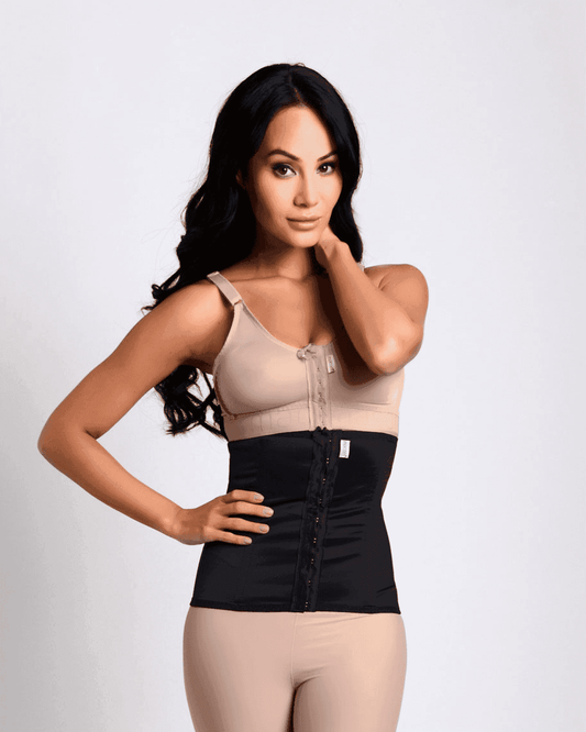 Macom Medical waist sculptor compression garment with front fastening hook and eyes and side boning 